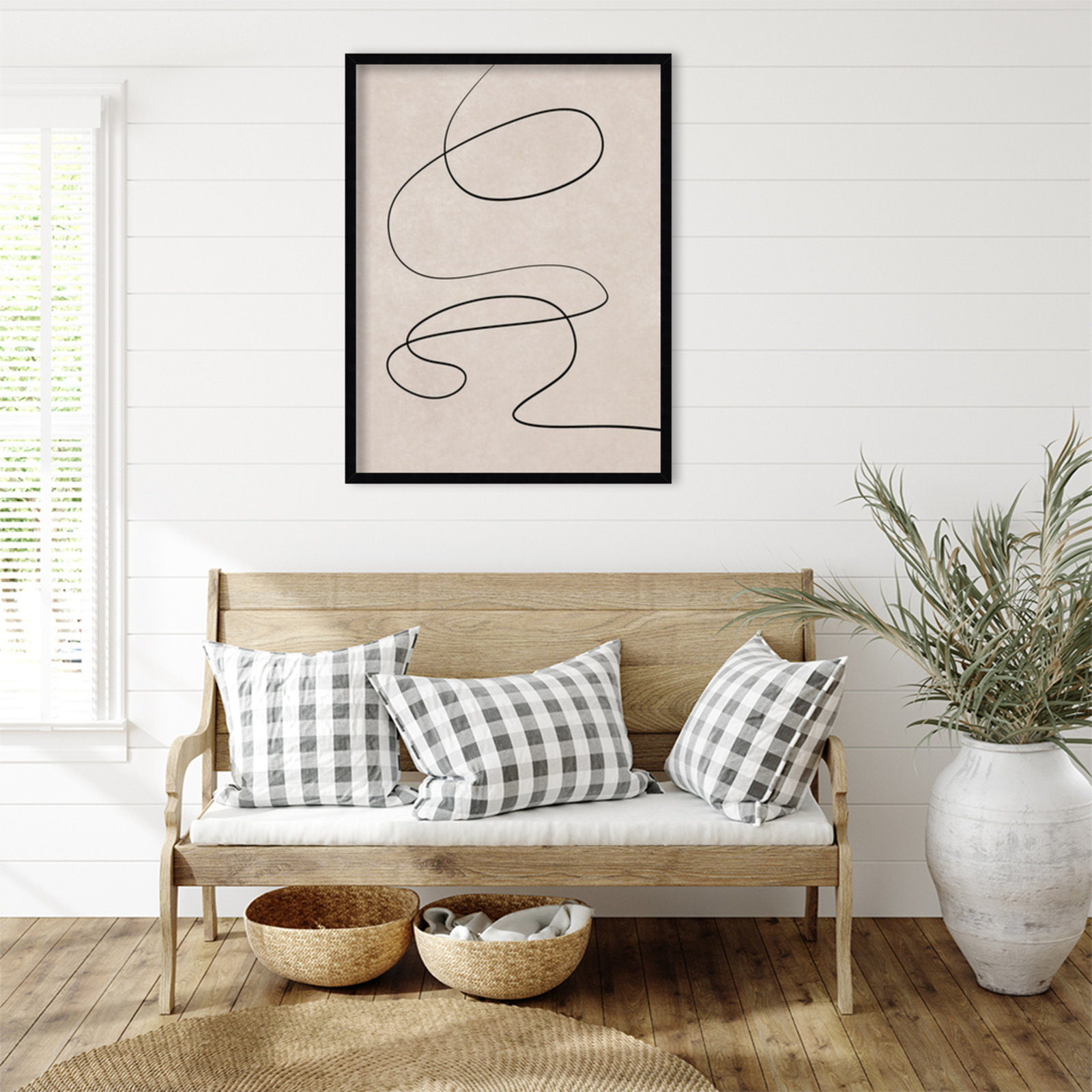 Black Line and Textured Beige Print, 33" H x 25" W, Black