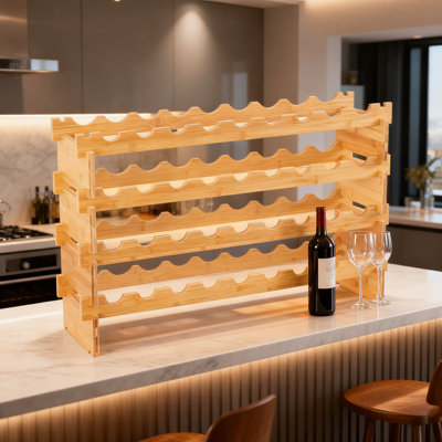 Stackable 36-Bottle Wine Rack Organizer, Natural Bamboo 4-Tier Storage For Standard Wine Bottles, Freestanding No-Tool Assembly