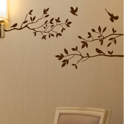 Adhésif mural branches d'arbre avec oiseaux