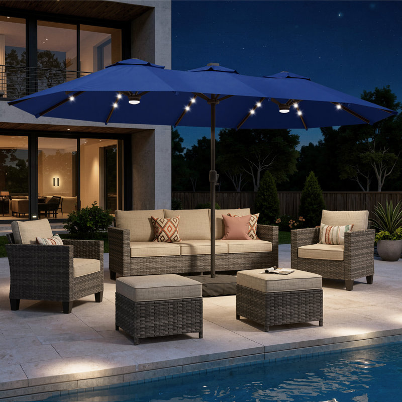 Parasol 14,5Ft Double-Side Patio, Bleu