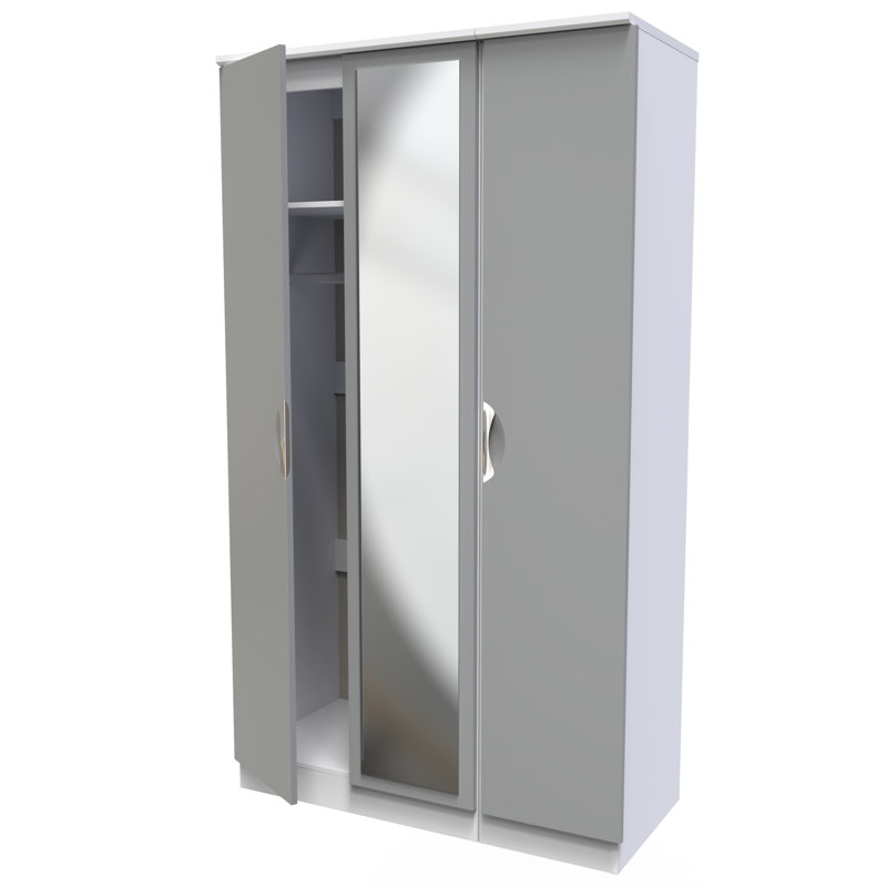 Bhodhini Triple Mirror Wardrobe, Grey/White