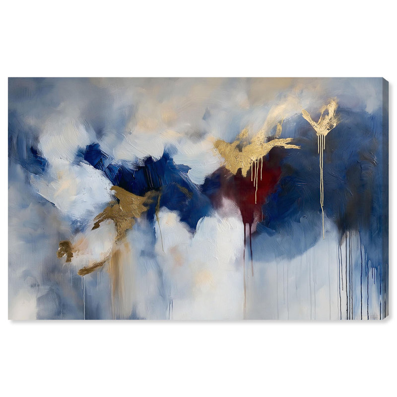 «Eclipse of Gold and Blue», art mural bleu par Art Remedy, H 16 po x l 24 po, Toile tendue, Peinture sans cadre