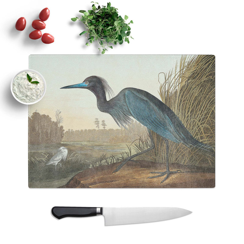 Tempered Glass Heron Chopping Board, 39 cm W x 28.5 cm L