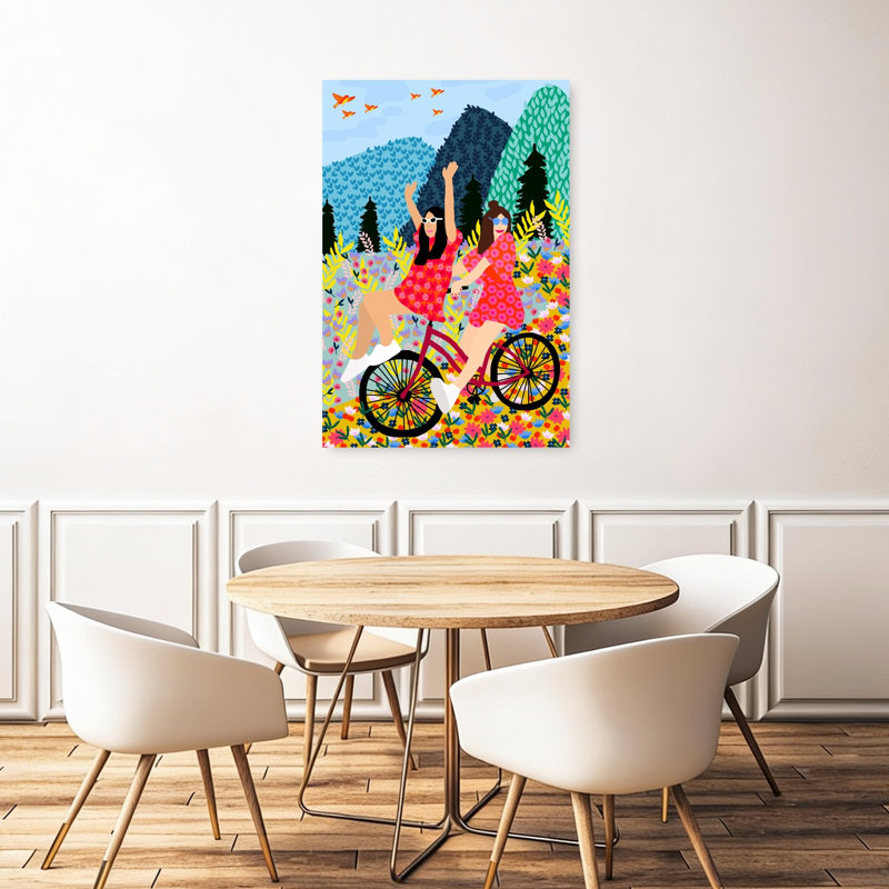 «Friends On A Bike», reproduction d'art murale contemporaine, 48" H x 32" W