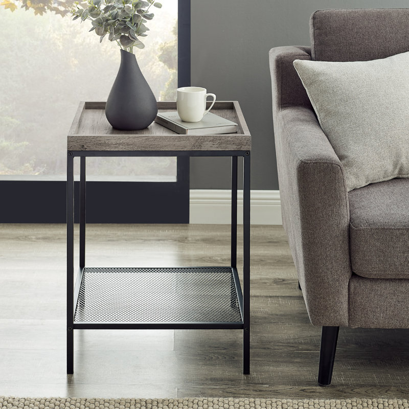 Table de bout avec plateau et rangement Pullman, Gris délavé, Noir