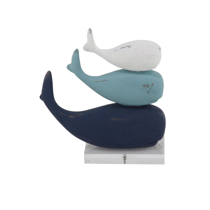 Sculpture de baleine en pierre 15 po Shan avec base en acrylique transparent Shan