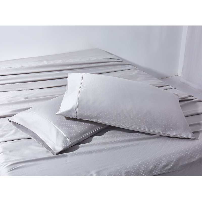 Ensemble de draps 100% coton 600 fils 600 fils, Gris, Ensemble de draps pour grand lit avec 2 taies d'or