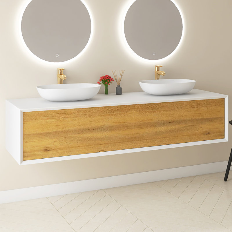 Meuble-lavabo mural double 72 po avec plateau en marbre Adar