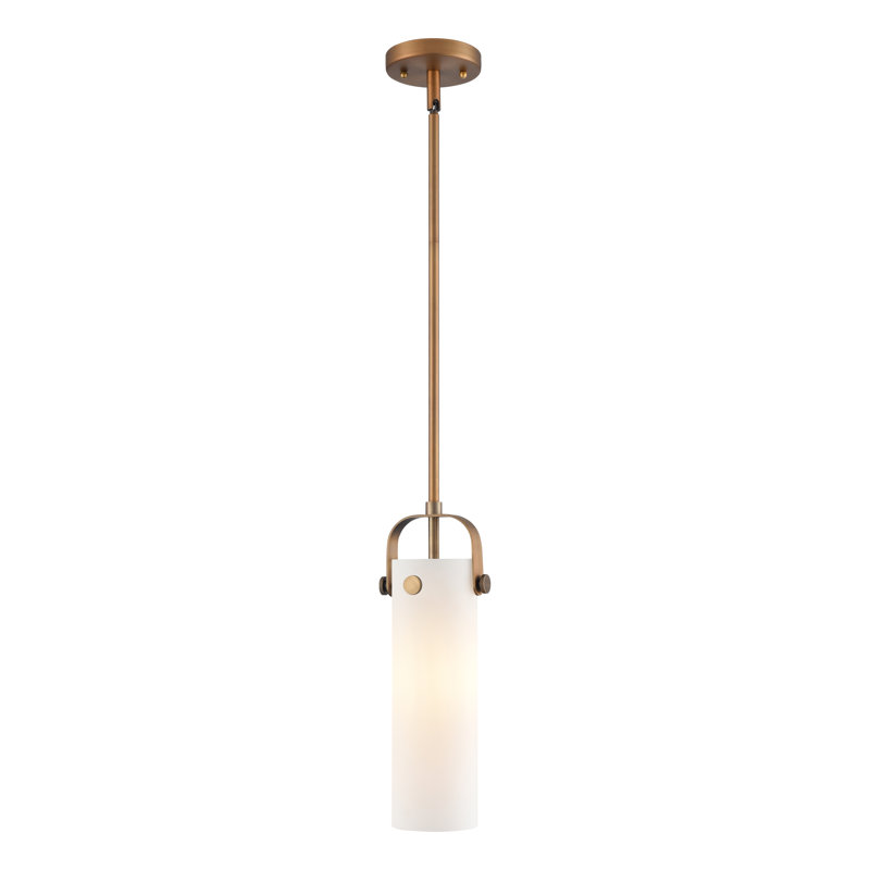 Luminaire suspendu à tige 1 lumière Shongopovi 12 po, H 14,5 po x l 5 po x P 5 po, Blanc mat, Laiton brossé