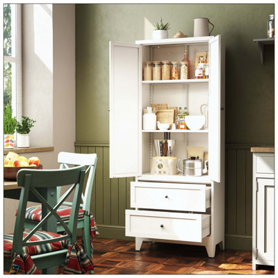 Armoire de garde-manger avec 2 tiroirs, armoire de rangement de cuisine autoportante avec tablettes réglables, organisateur robuste pour les épices, vaisselle, petits appareils de cuisine, garde-manger, salle à manger