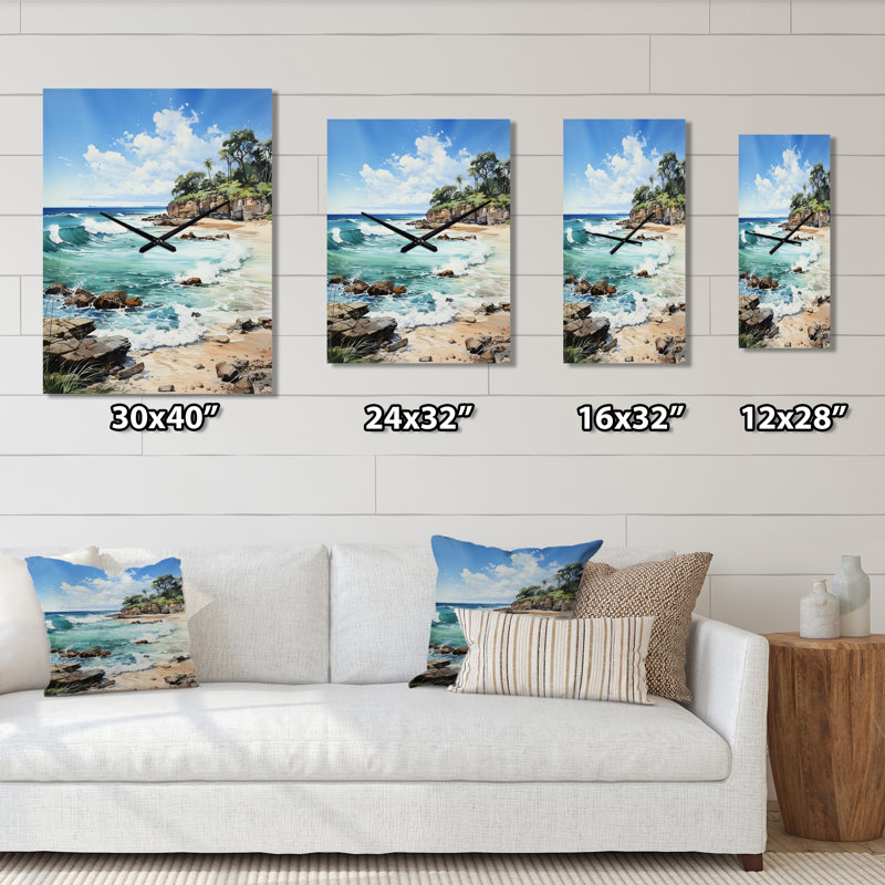 Photo de plage Tropical Paradise IV - Horloge murale moderne nautique et de plage, H 32 po x l 24 po x P 1 po