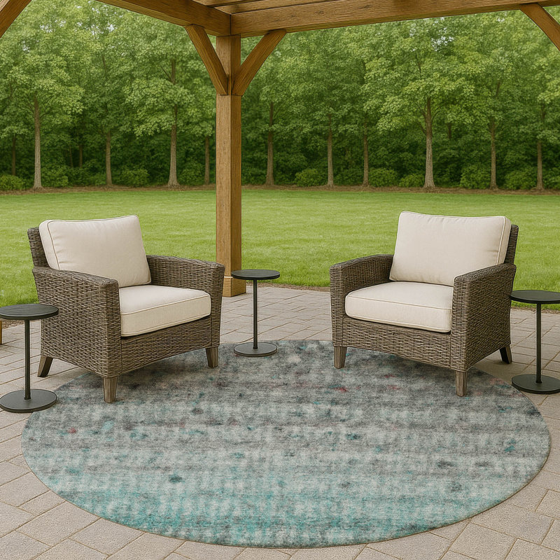 Machine Washable Indoor/Outdoor Emelia ACN2315 Stripes Rug, Round 8'
