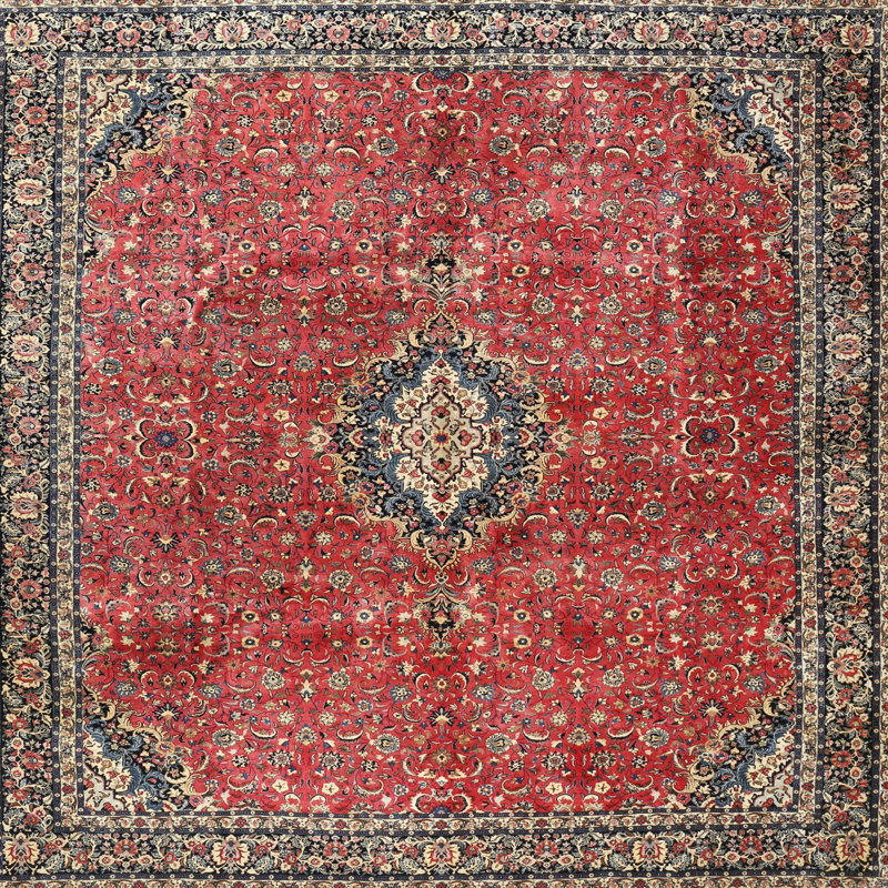 Tapis traditionnel rouge / beige / gris Clementi, Carré 5 pi