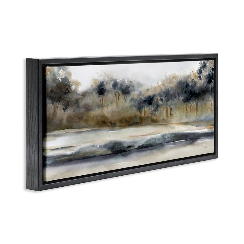 Paysage abstrait dans une nature, Cadre flottant noir de jais, H 14 po x l 31 po