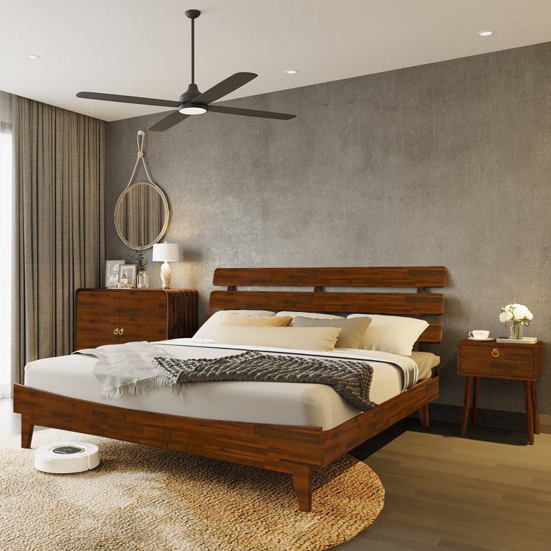 Caden Solid Wood Platform Bed with Adjustable Headboard, Mid-Century Modern, King, Dark Chocolate
