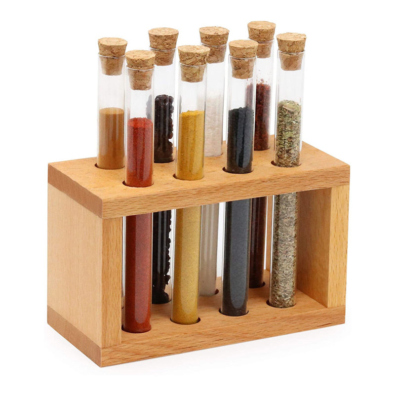 Freestanding Wood Spice Jar & Rack Set