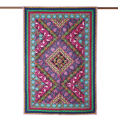 Suspension murale en patchwork de polyester recyclé motif cachemire glamour
