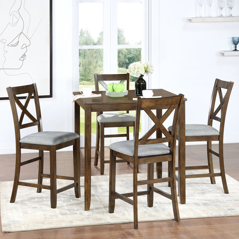 Ensemble de table de salle à manger 5 pièces, ensemble de table de salle à manger carrée en bois pour 4 personnes, ensemble de table de cuisine à hauteur de comptoir avec table carrée et 4 chaises rembourrées pour les petits espaces