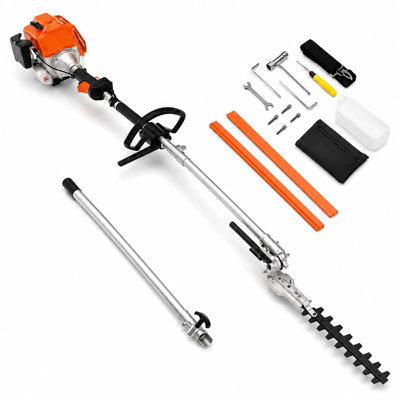 43CC 4-in-1 Gas Powered Hedge Trimmer Kit – Pole Saw, String Trimmer & Brush Cutter Attachments, Tool-Free Change, for Yard & Garden Maintenance
