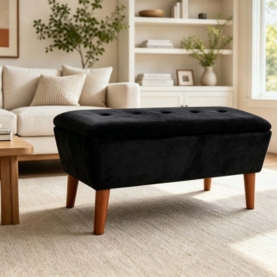 Banc repose-pieds rectangulaire en lin 42 po, tabouret bas moderne avec repose-pieds en bois massif, vestibule polyvalent et mobilier de chambre à coucher