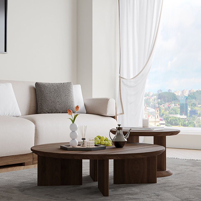 Table basse ronde simple en noyer noir