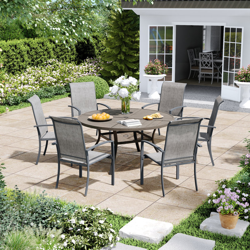 6-Person Outdoor Dining Set With Stackable Chairs, Gray/Gray Woodlike