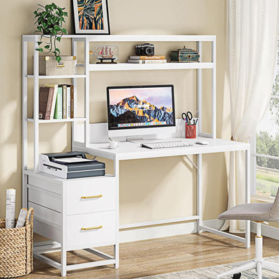 Computer Desk With Hutch, 2 Drawers & Open Shelves