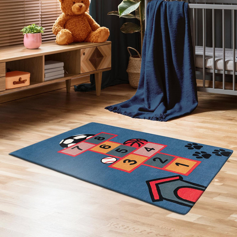 Unique Loom Hopscotch Playtime Kids Wool Rug, Rectangle 5'1" x 8'