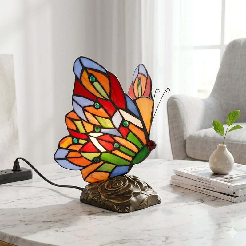 Tiffany-style Butterfly-shaped Table Lamp - E26 Base / With Us Plug