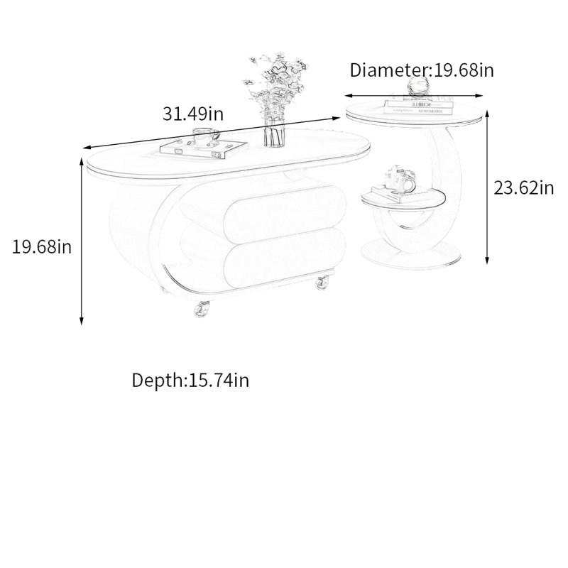 Table basse Rock Slab avec rangement, H 19,68 po x L 31,49 po x l 15,74 po, Noir / blanc, Blanc