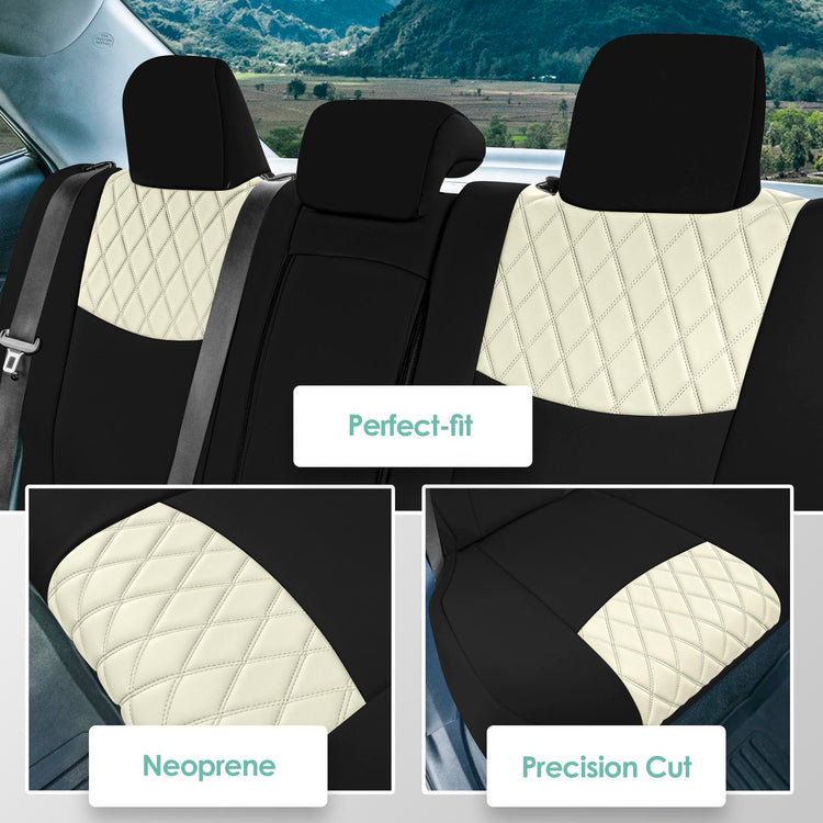 Latitude Run® Ultraflex Neoprene Custom Fit Rear Set Car Seat Covers for 2014-2019 Toyota Corolla S, SE, LE, Beige/Black