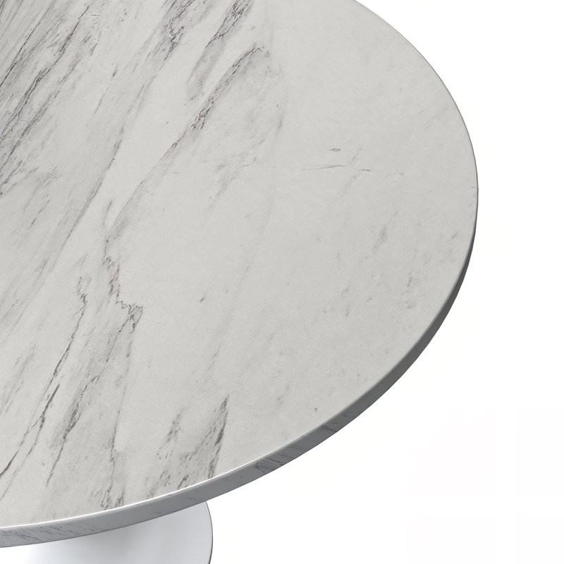 Kristifer Round Dining Table with Resin Top and White Stainless Steel Pedestal Base Kitchen Table - Seats 2-6 Person for Kitchen, Dining Room, Cafes