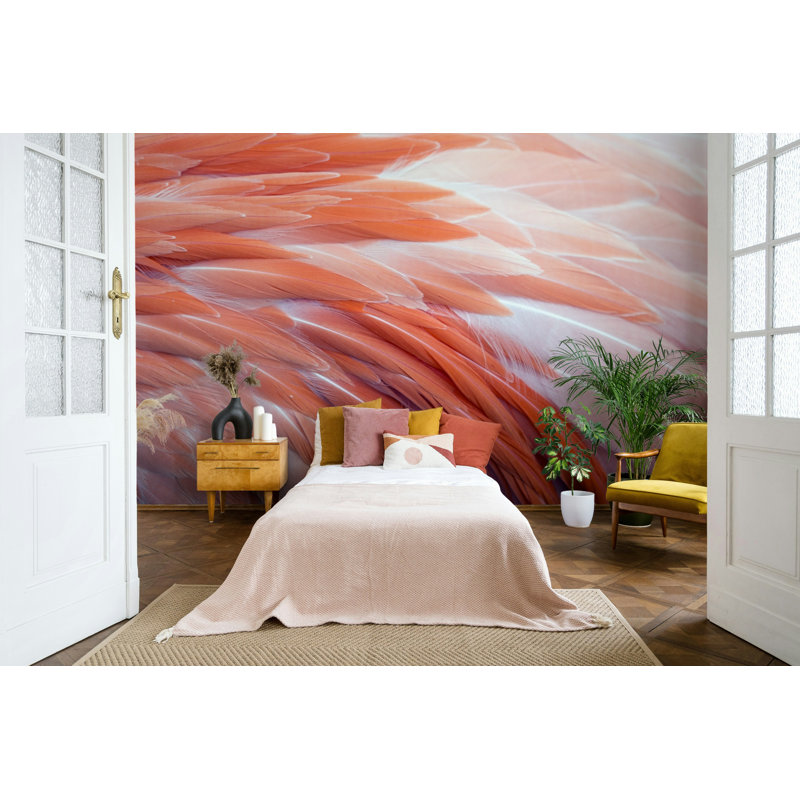 Papier peint à motif de plumes roses, L 75 po x l 112 po