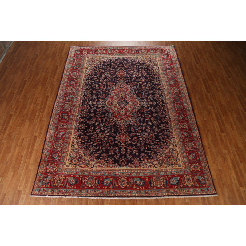 Tapis bleu marine en laine noué à la main de conception unique 1960S 9 pi 7 po x 12 pi 9 po Siet