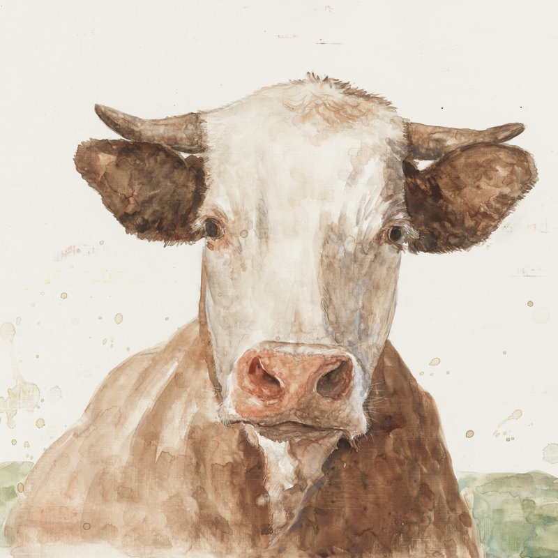 Hand Painted Brown Cow - Wrapped Canvas Painting, 30cm H x 30cm W x 3.8cm D
