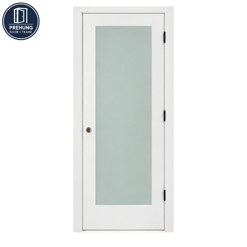 Porte intérieure prémontée à un battant, âme pleine, bois apprêté blanc, verre dépoli, avec chambranles et charnières, Left