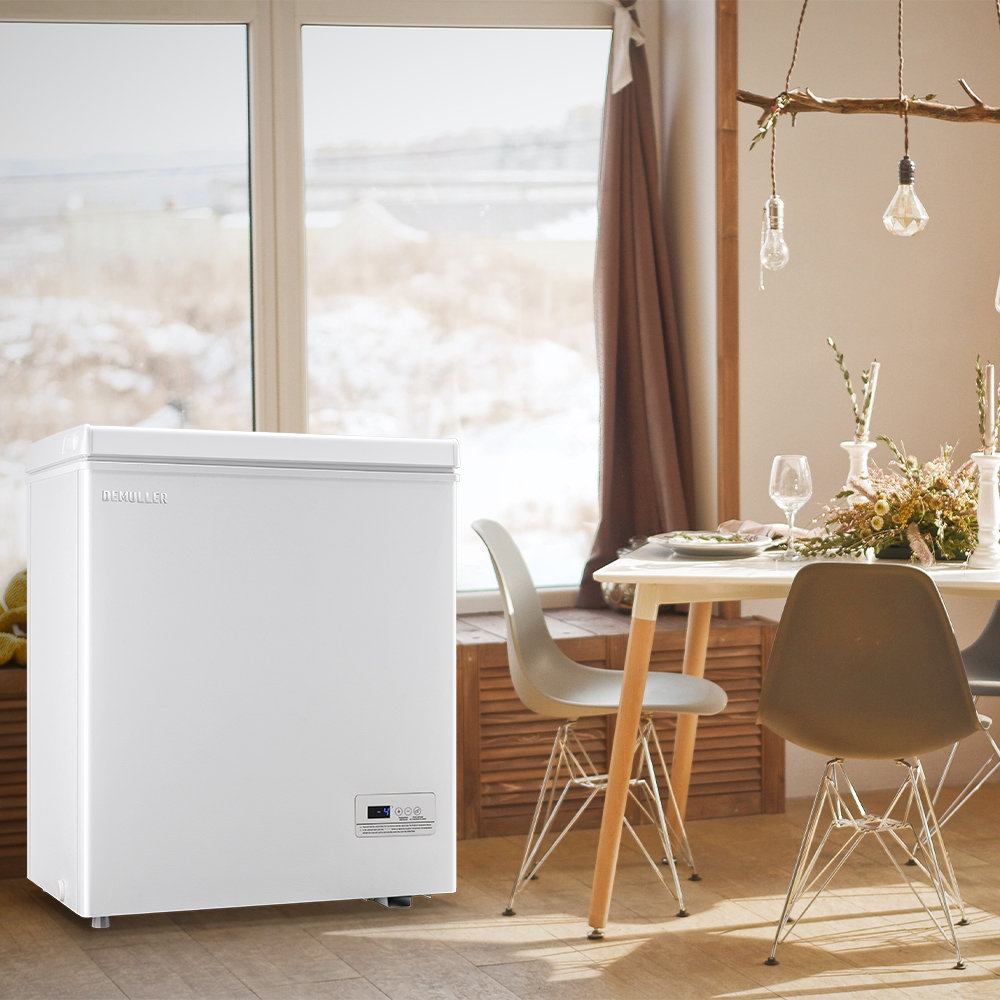 4.0 Cubic Feet Chest Freezer with Adjustable Temperature Controls with 2 Hanging Baskets Electronic Control to 1℉ Top Door Open Freezer Energy Saving Quiet Operation Perfect for Dorm, Garage and RVS DEMULLER 