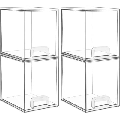 7.6" H Clear Stackable Storage Drawers 4-pack Plastic Organizer Bins