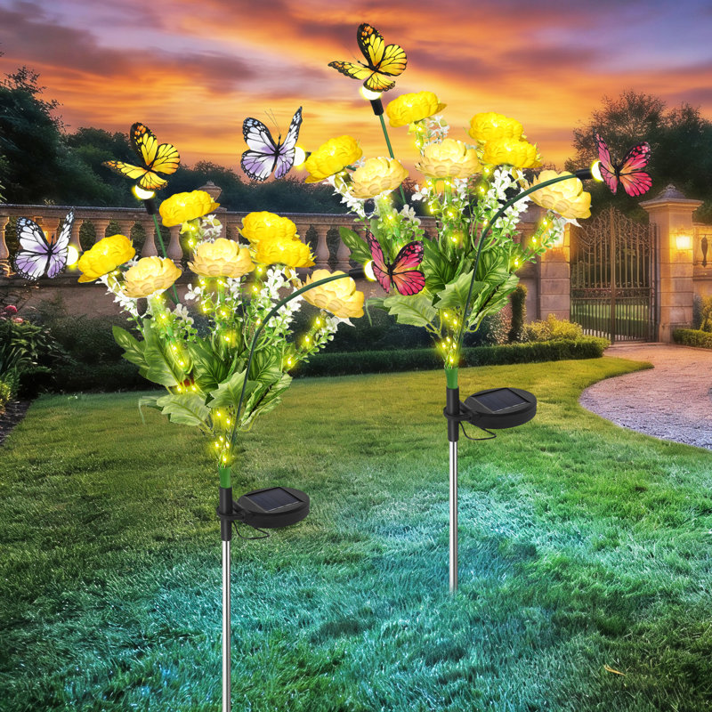 Éclairage solaire de jardin Hoxsie, dernières lumières de fleurs et de papillons qui se balancent, cadeau pour la fête des Mères (ensemble de 2)