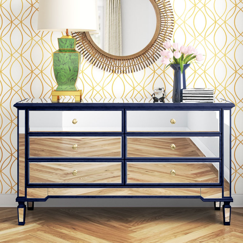 Commode double à miroir 6 tiroirs Brixton, Blue