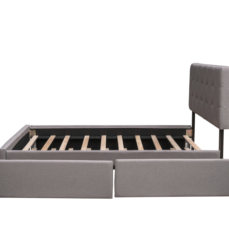 Upholstered Platform Bed With 2 Drawers And Twin Xl Trundle In Delicate Gray Storage- &, Full, Light Gray