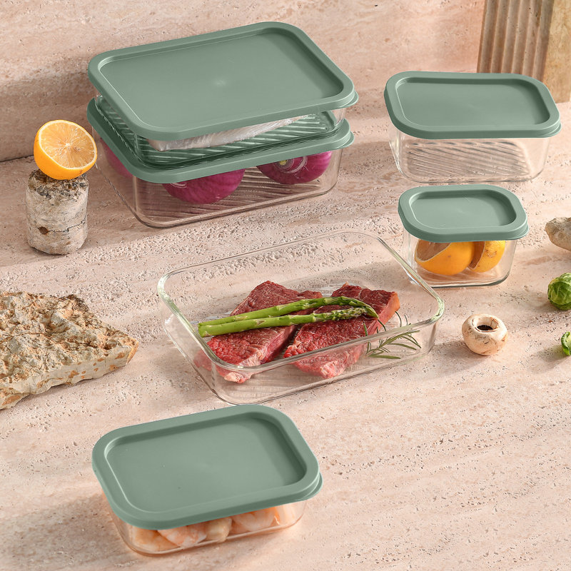 28 contenants en verre hermétiques pour la préparation et le rangement des repas avec couvercles, Vert sauge, 28