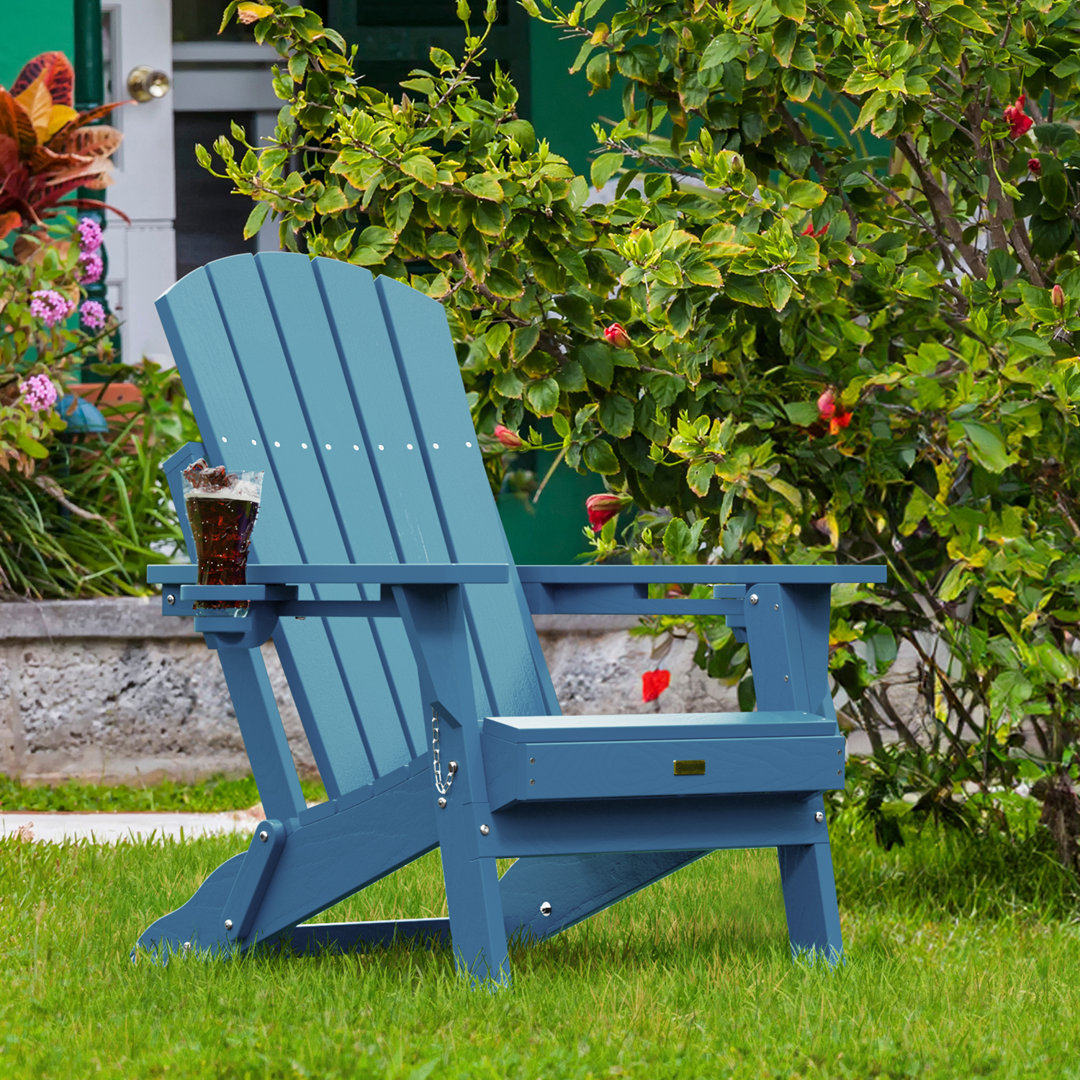 Nimitz All Weather Outdoor Folding HDPE Plastic Adirondack Chair With Cup Holder Fire Pit Chairs Oversized Patio Chair Dovecove 