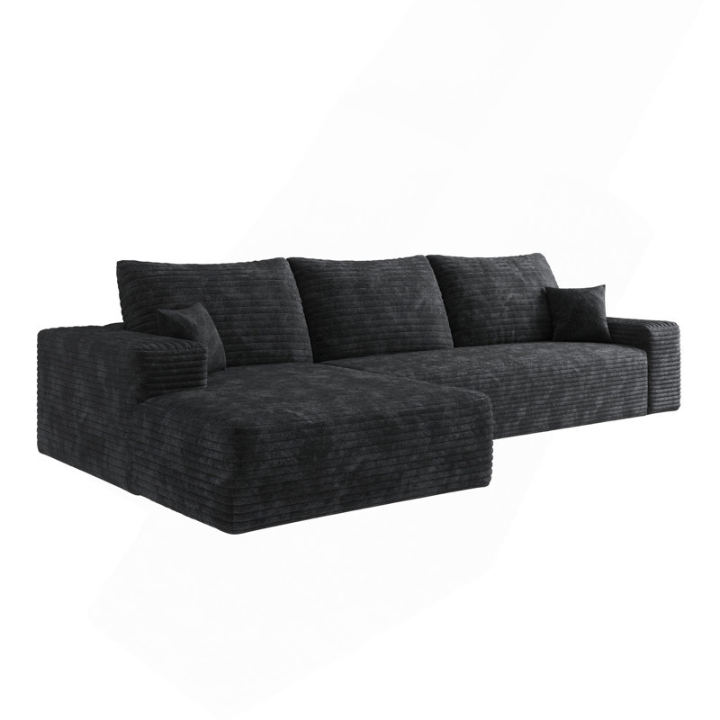 Canapé modulaire 107 po avec méridienne en L 107 po Cloud, Noir, Orienté à gauche (vu de face)