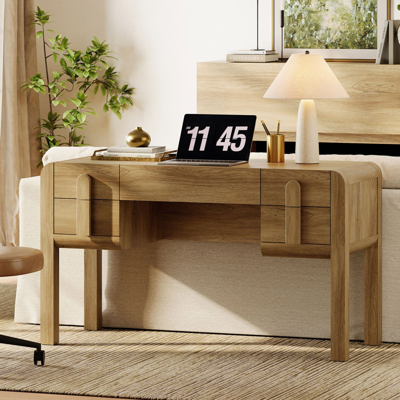 53.5-Inch Modern Sofa Table, Wood Arched Console Table Behind Couch With Drawers And Charging Station For Entryway, Living Room, Foyer, Hallway, And Office