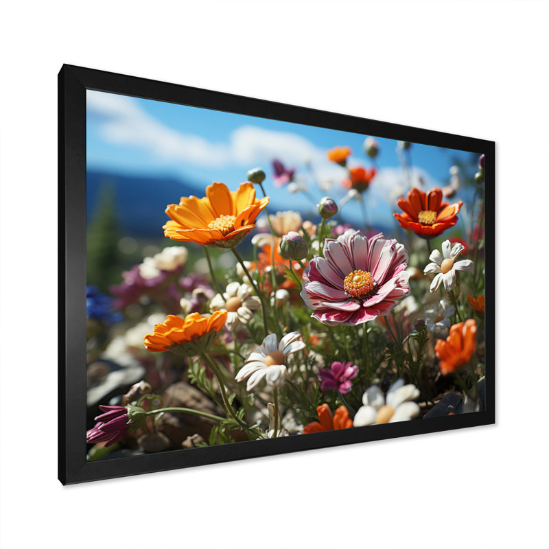 Bouquet de fleurs fantaisistes Attiyya - impression, Cadre simple noir, H 24 po x l 32 po x P 1 po