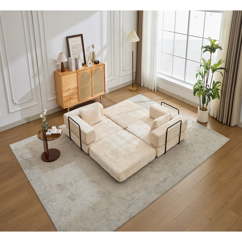 Canapé à compression, canapé-lit au sol convertible avec structure de forme fixe, canapé modulaire sans os sans causeuse, sans assemblage requis, tissu chenille, pour la chambre à coucher du salon