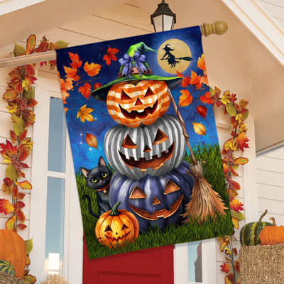 Halloween Striped Pumpkin Stack House Flag