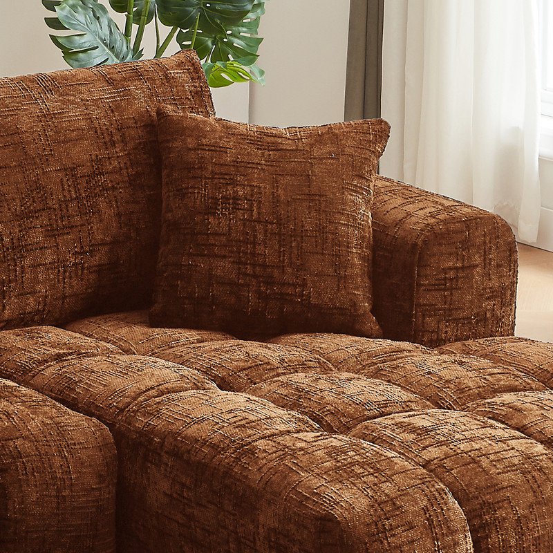 Modular Chenille L-Shape Sectional Sofa, Orange Chenille, Right Hand Facing