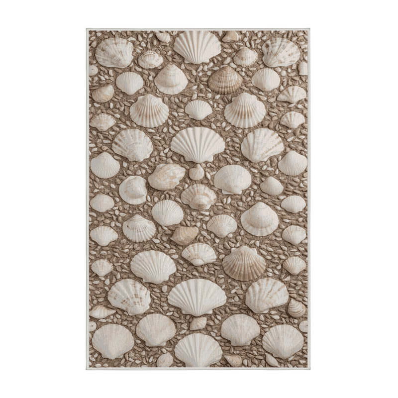 Washable Mixed Shell Mosaic Coastal Area Rug, Runner 2' x 4'